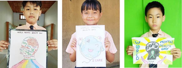 DMI St Joseph Global School, Dimapur students hold slogans and posters on World Mental Health Week theme on October 10. (Photo Courtesy: DMI SJGS Dimapur)